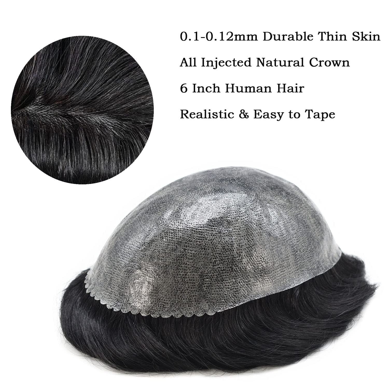 Mens Toupee Human Hair System Thin Skin Toupee for Men Hairpiece All Poly