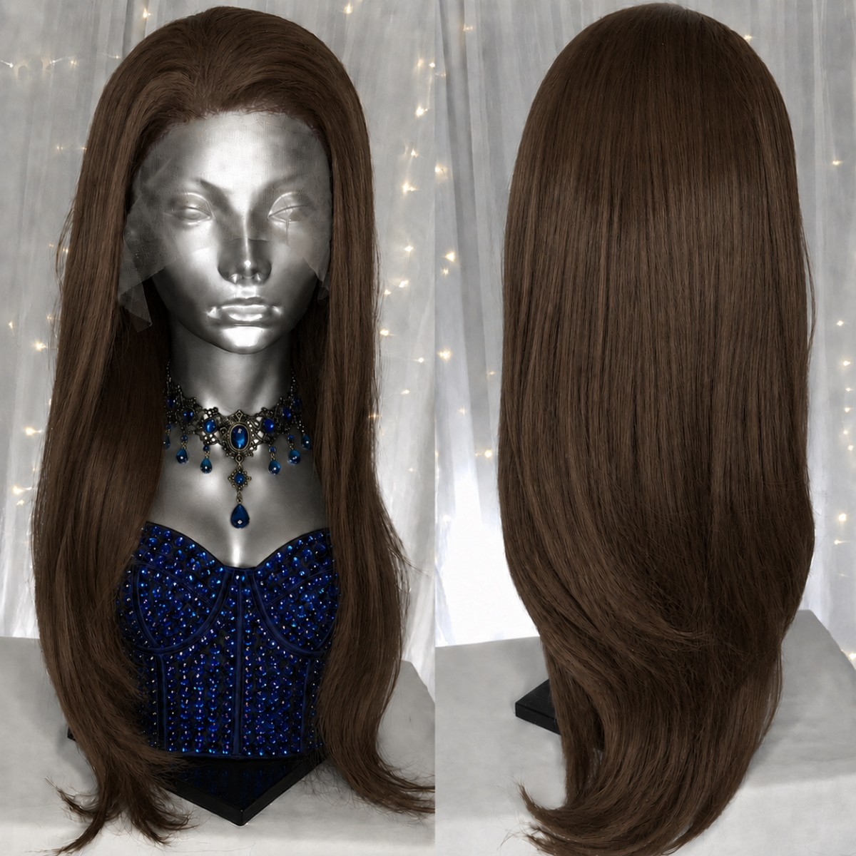 Brown Layered Soft Heat Resistant Synthetic Hair Long Straight Frontal Lace Wig
