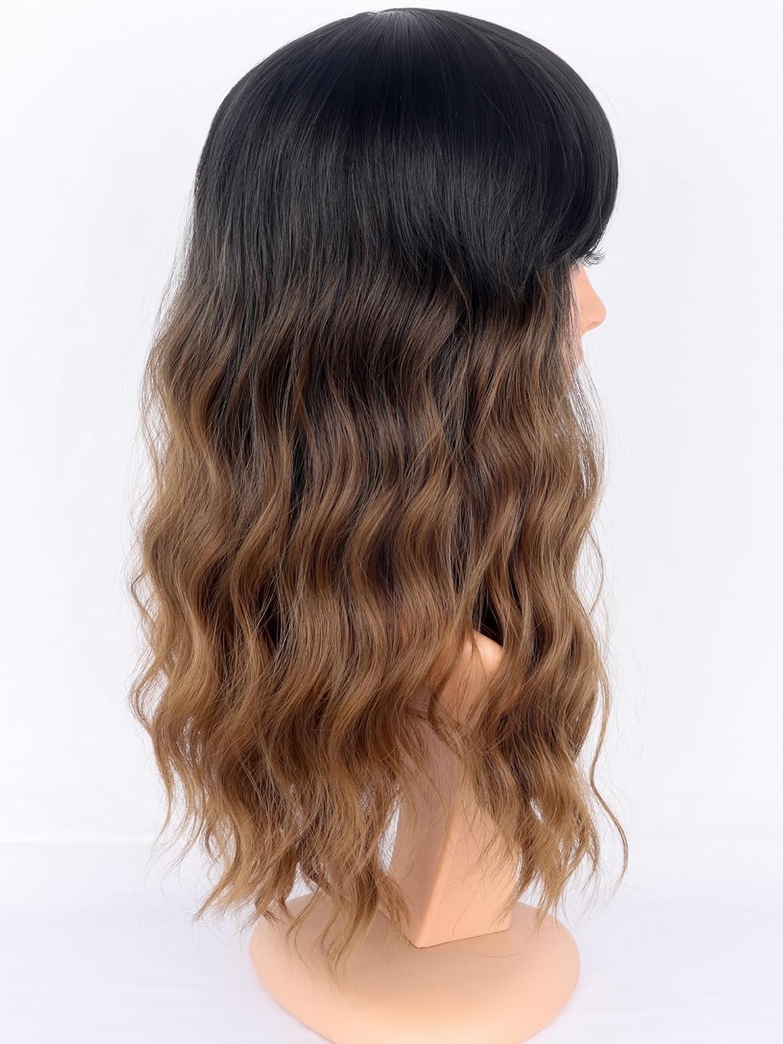 Medium Length Ombre Brown Wavy Wig with Bangs – Perfect for Parties & Daily Use