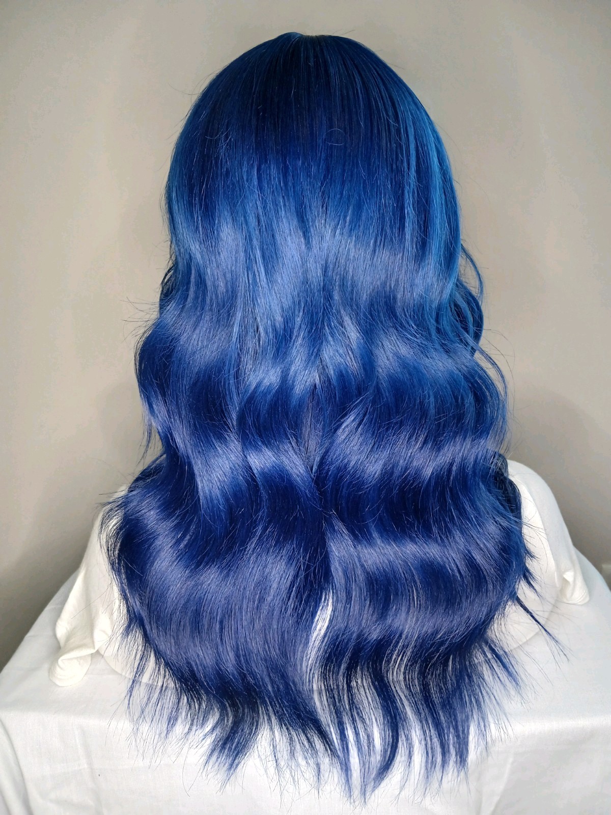 100% Human Hair Wig T-Part With Custom Vibrant Blue Color And Layers
