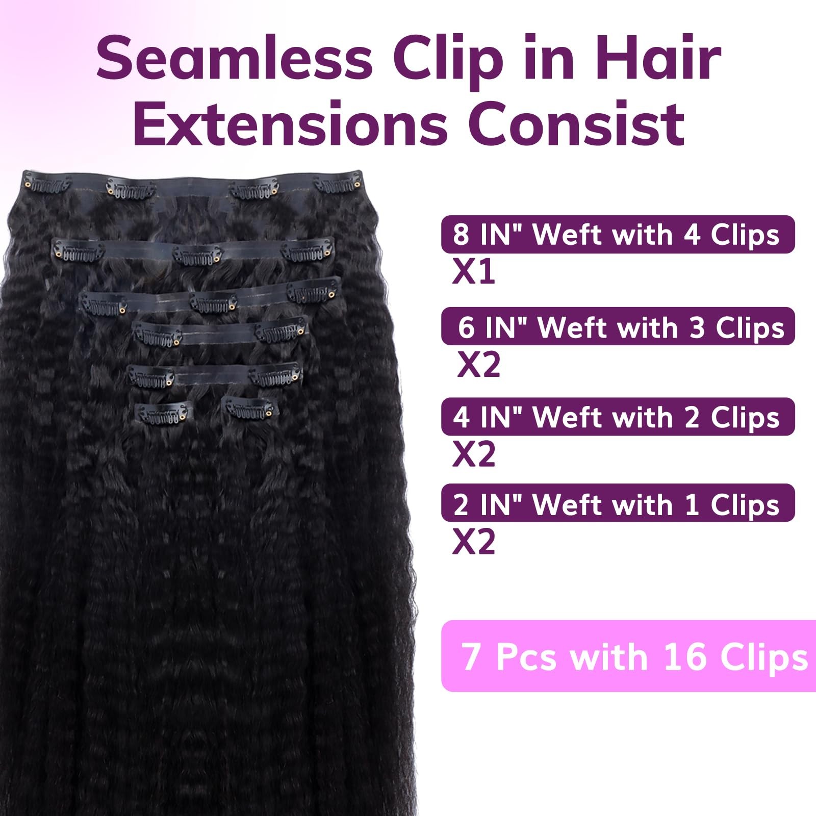 Idn Beauty Seamless Clip In Hair Extensions Human Hair Kinky Straight 18 Inch