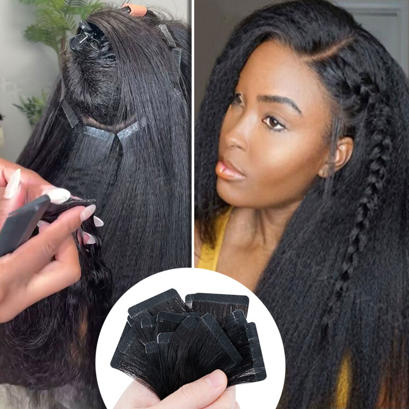 Kinky /Yaki PU Skin Wefts & Tape 100% Remy Human Hair Extensions 20pcs 50g Curly