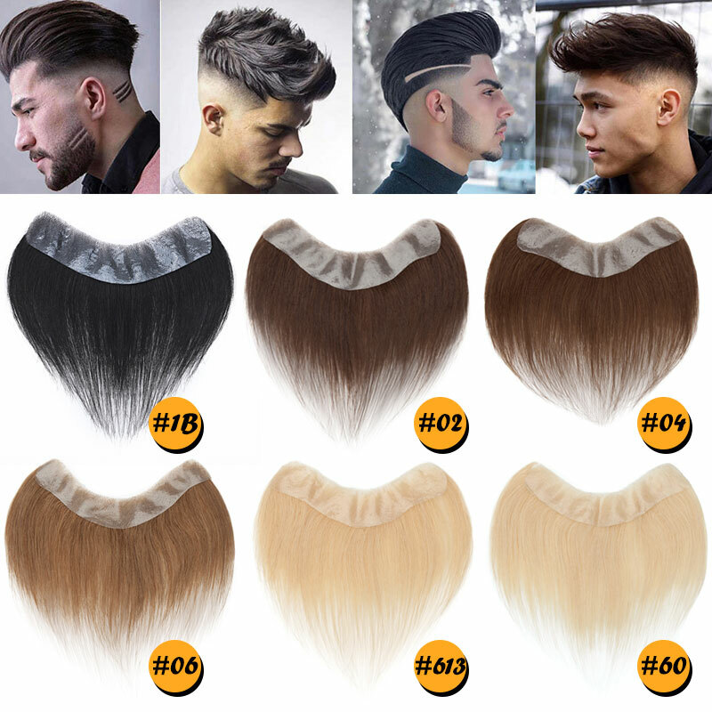 Mens Human Hair Replacement Toupee Thin Skin Frontal Hairpiece Forehead Hairline