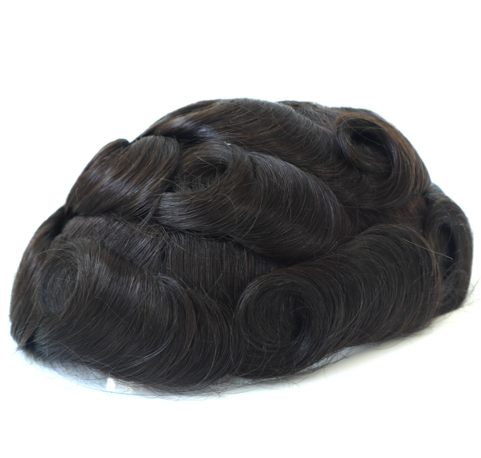 Mens Human Hair Replacement System Unit 0.08 Thin Skin Knotted Toupee Hair Piece