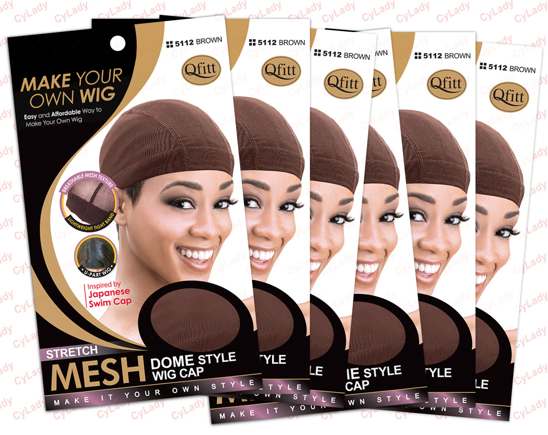 6 Pcs QFITT MESH DOME STYLE WIG CAP Black,Brown,Auburn,Beige