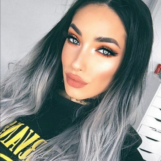 Long Straight Black Grey Ombre Synthetic Wig Heat Safe Pasrty Cos Fashion Wig