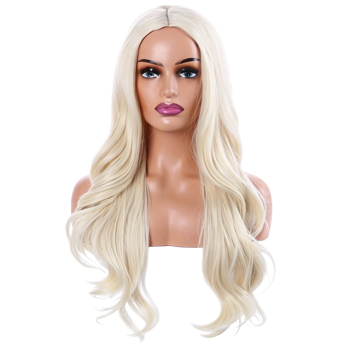 Blonde Wig Long for Women Wavy Blond Wig Middle Part Heat Resistant Synthetic…