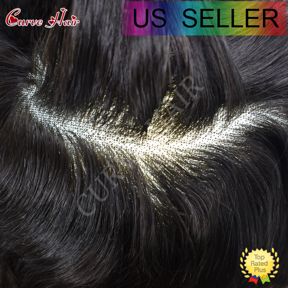 Mens Toupee Human Hair Replacement System French lace Front Thin Skin Hairpiece