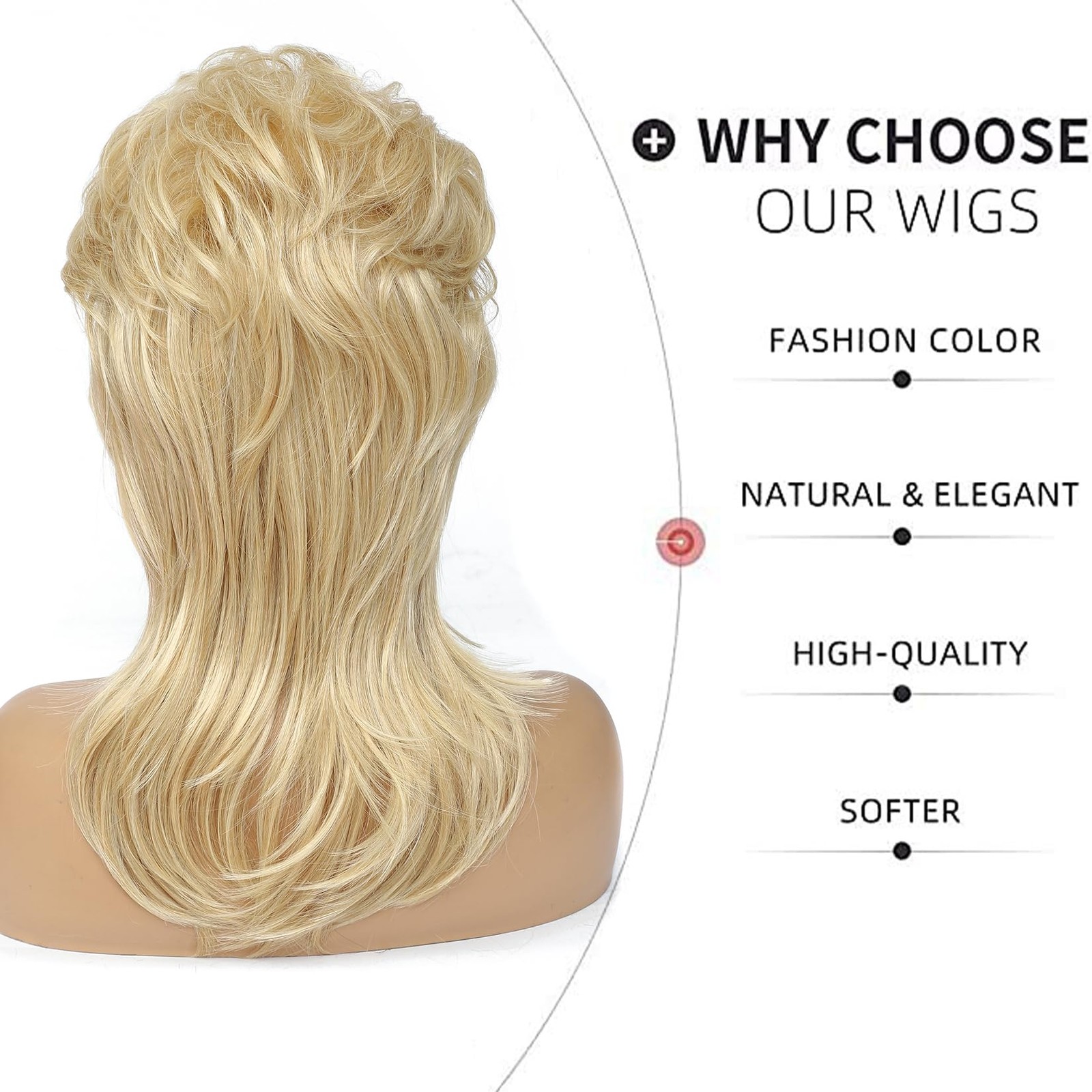 Mullet Wig for Women, Light Blonde, 80S 90S Costume Party Accessory