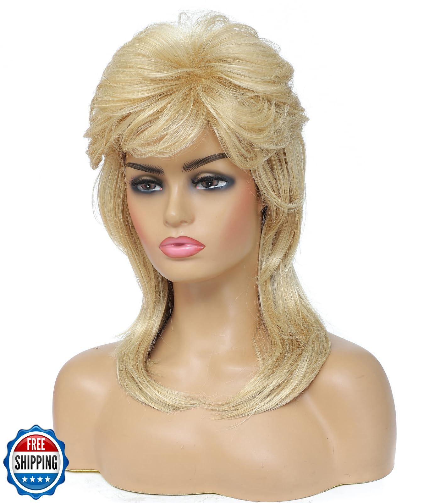Cariniss Mullet Wig for Women Shoulder Length Synthetic Cosplay Wig 80s Wigs