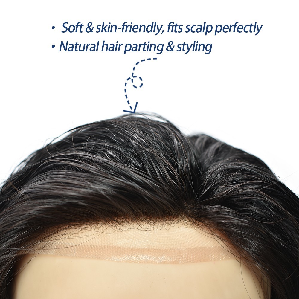 Mens Toupee Hairpiece Human Hair System Fine Mono Welded Lace Front Wig for Men
