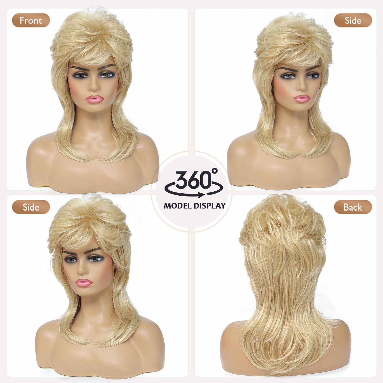 Mullet Wig for Women, Light Blonde, 80S 90S Costume Party Accessory