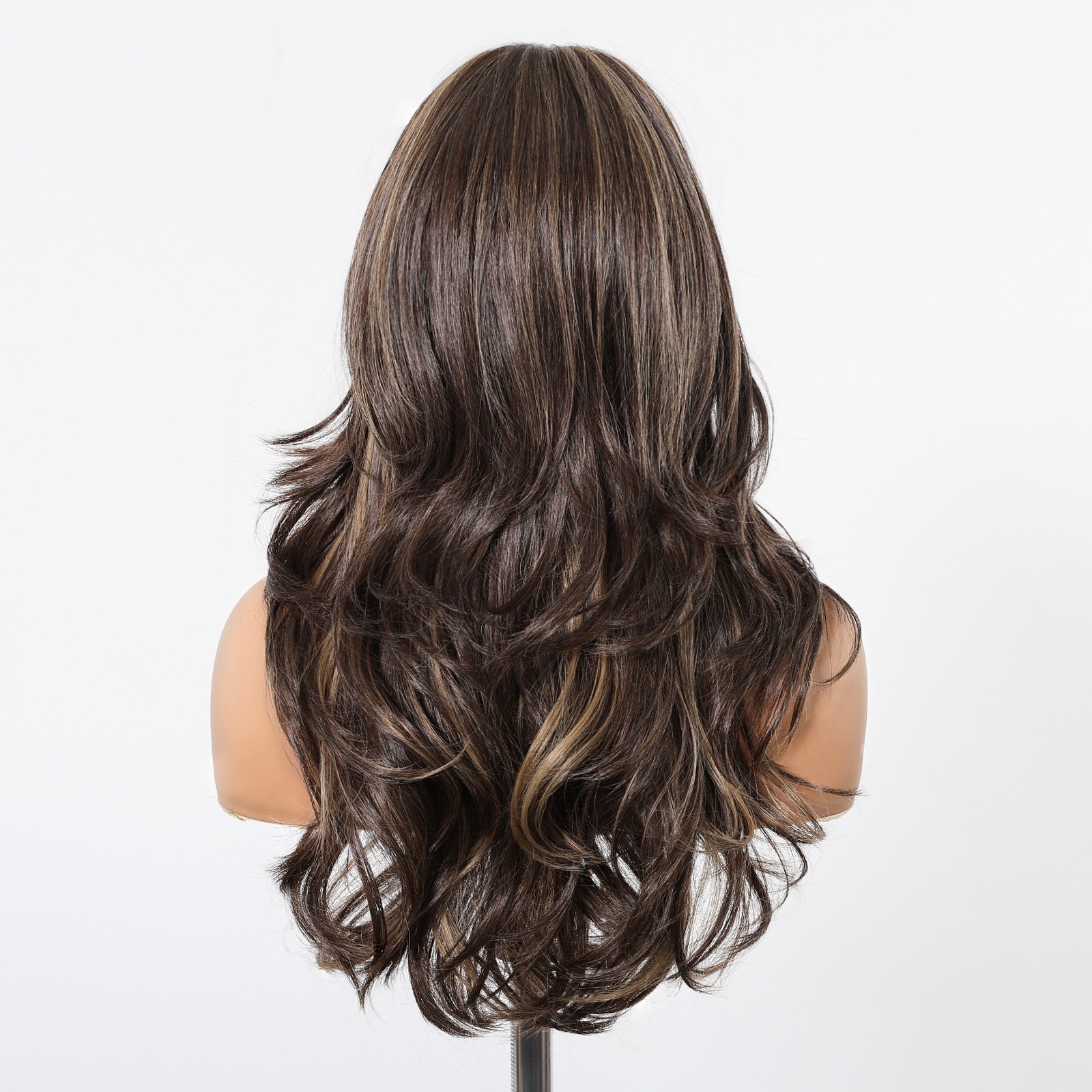 Synthetic Hair Halloween Mixed Brown Long Wavy Cosplay Wigs With Bangs