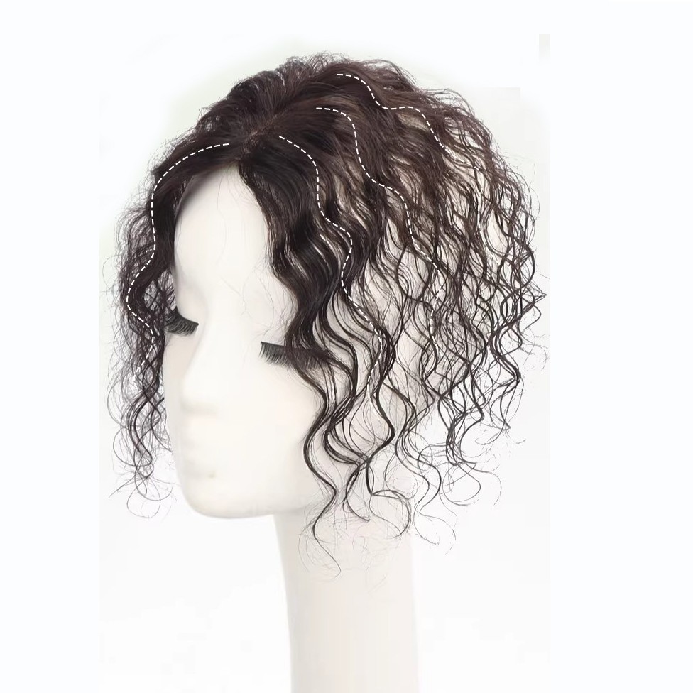 Short Fluffy Curly Wavy Clip In Human Hair Toppers For Thin Hair Top Replacement