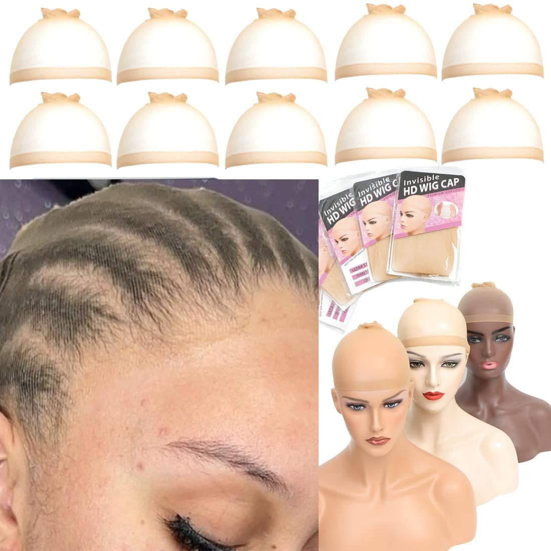 FDBJulyy 10 Pcs Transparent HD Wig Cap, Thin Nylon Cap for 10PCS, Caps