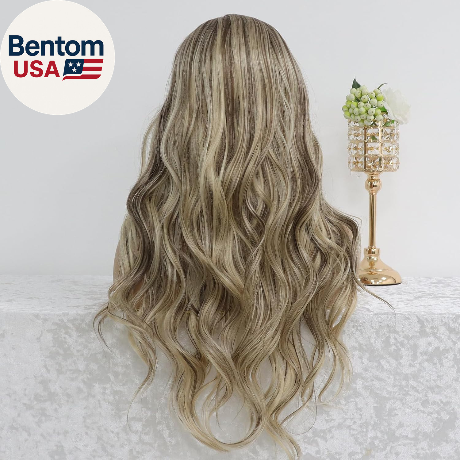 Highlight Ash Blonde Lace Front Wig Pre Plucked Glueless Long Wavy Brown Light B