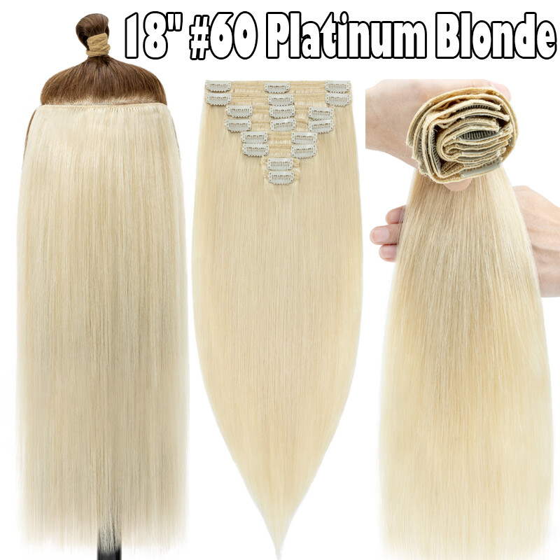 US Extra Thick Remy 100% Human Hair Extensions Clip In Full Head Double Weft 18″