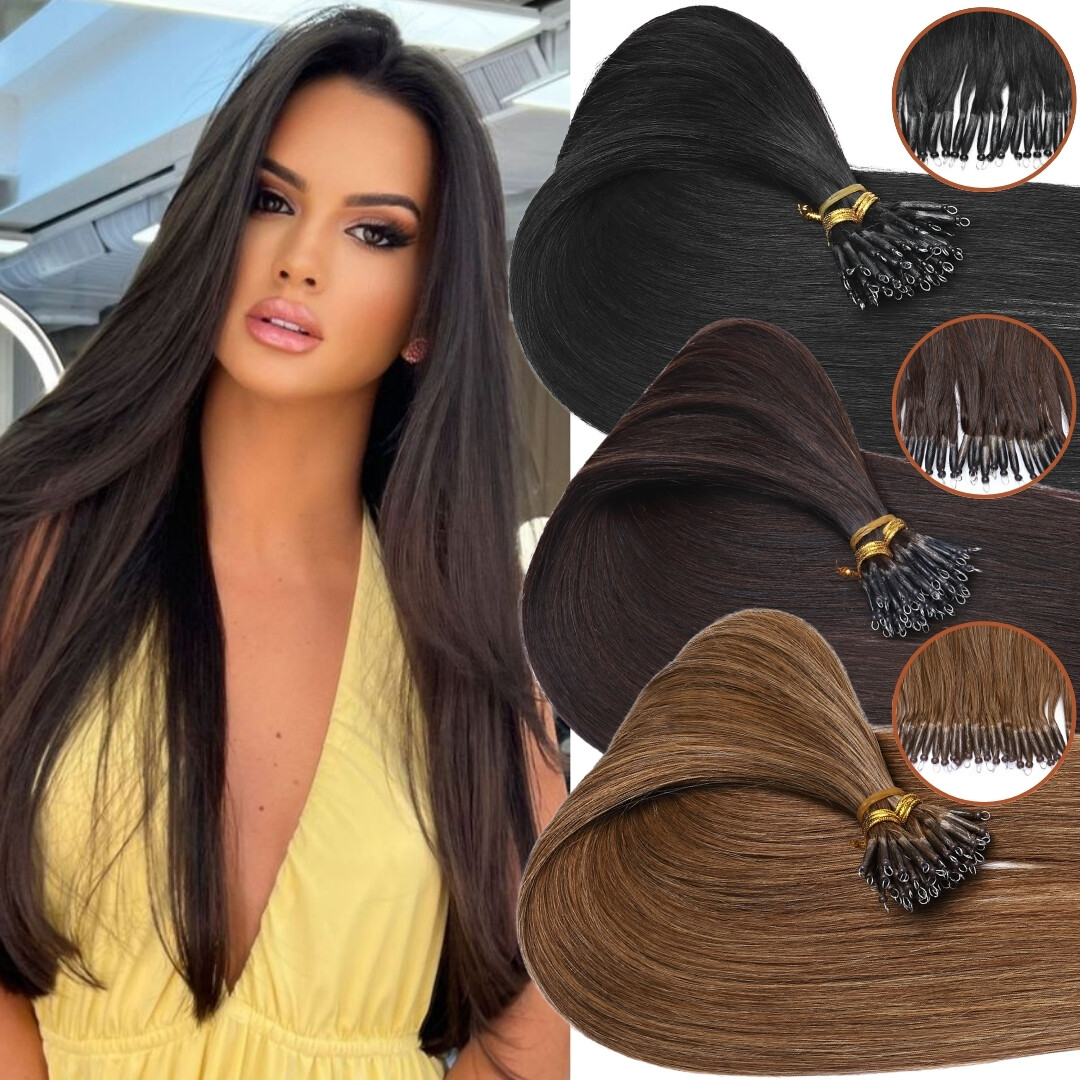 Nano Ring Micro Beads Link Remy Human Hair Extensions Double Drawn 1g Thick Bond