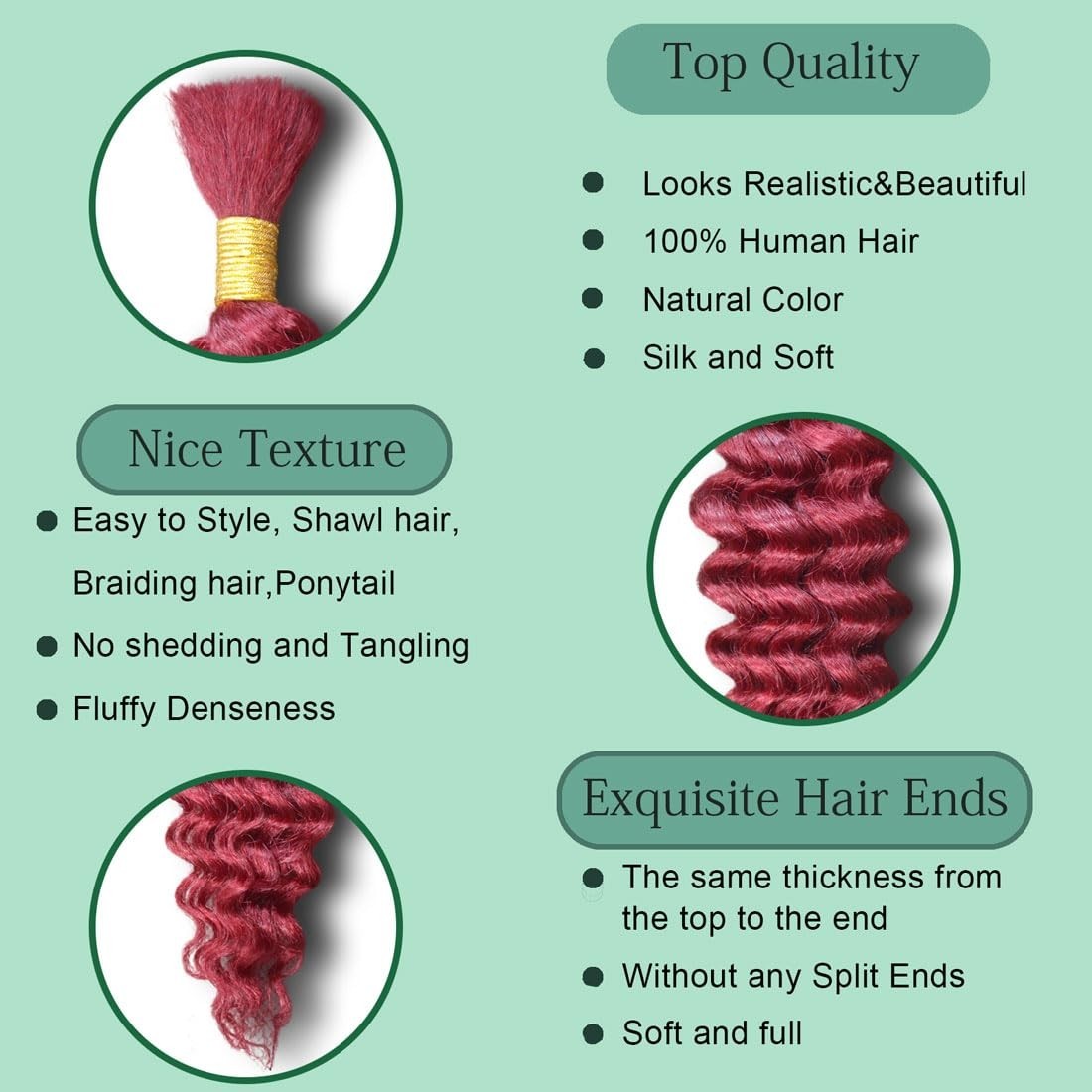 100% Unprocessed 16” 50g Burgundy Deep Wave Hair – Perfect for Braiding Styles