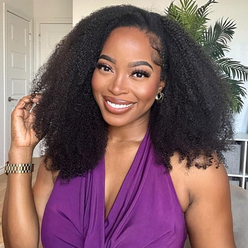 Kinky Curly Half Wig 22″ Human Hair, 3-in-1 Drawstring, Glueless, Beginner Frien