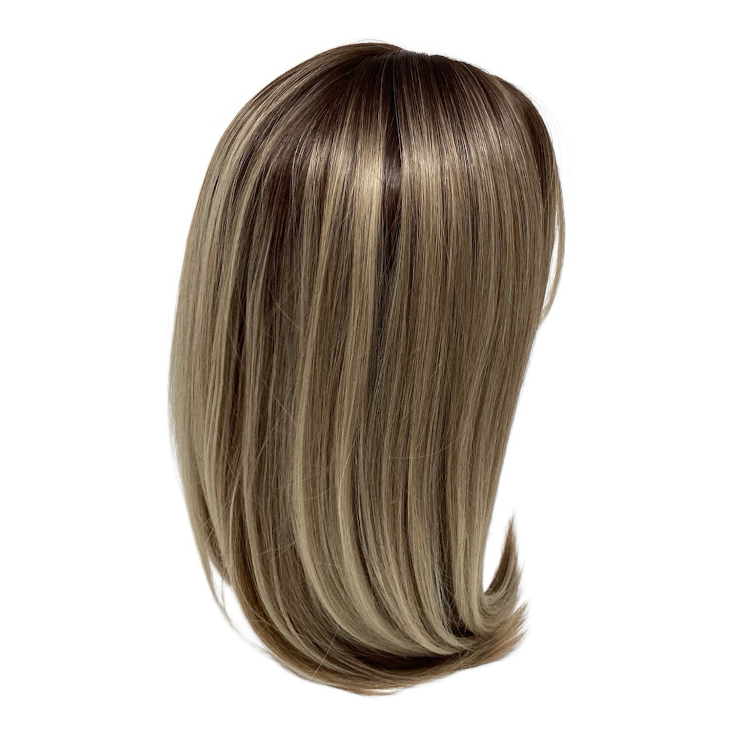 Ash Blond Wig 16” With Bangs Ombré Gradient Dark Roots Rooted Middle Part