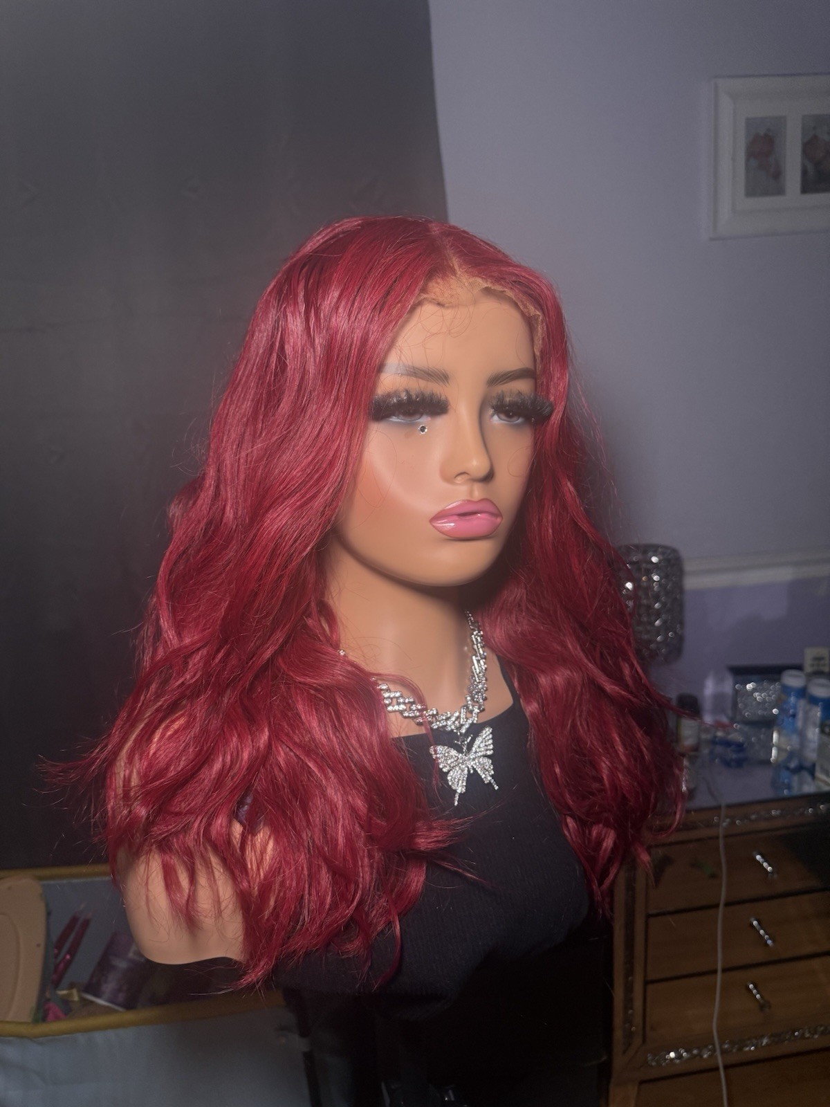 Cherry Burgundy Vivid Red Human Hair Wig