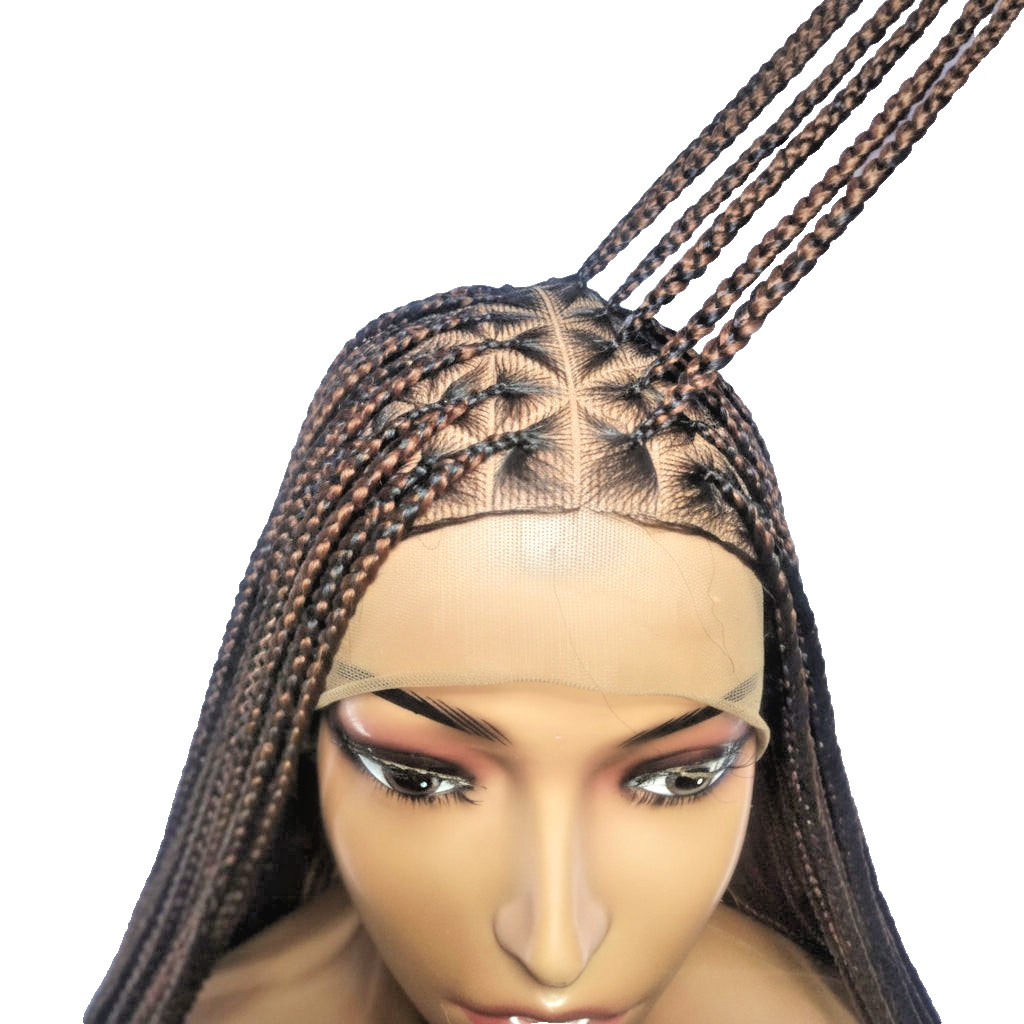 HD Full Lace Cap with Baby Hair. Brown Knotless Braids Braided Wig.