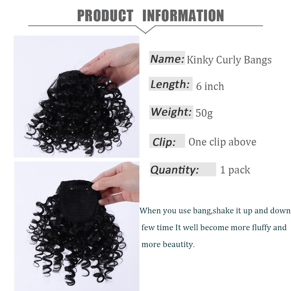 Clips on Jerry Curly Hair Bangs Clip in 100% Human Hair Front Bangs For Women