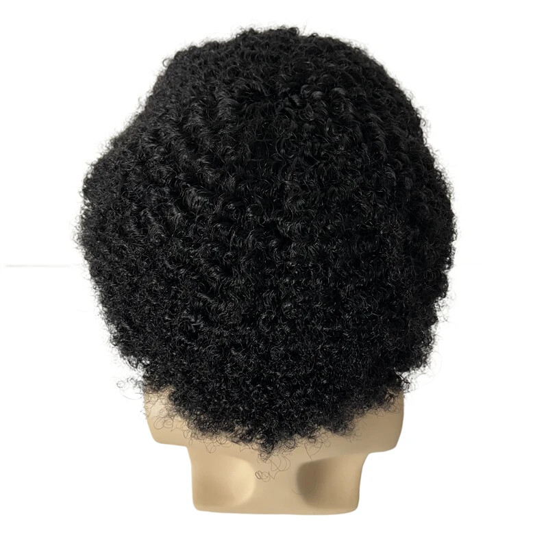 Virgin Human Hair Toupee #1b Black 6mm Wave 8×10 Mono Lace for Black Men