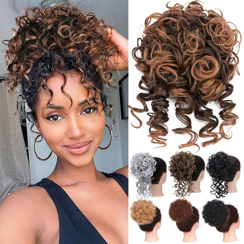 Afro Puff Drawstring Ponytail Kinky Curly Synthetic Hair Chignon Bun Extension