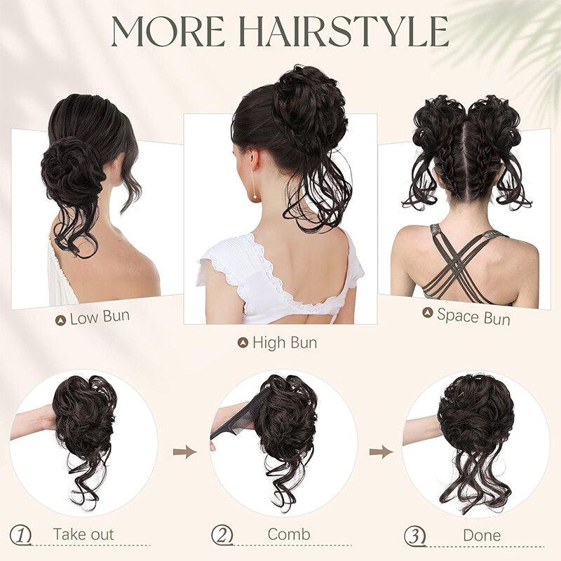 Natural Clip on in Messy Bun Hair Piece Extension Hair Claw Clip Wedding Updo US