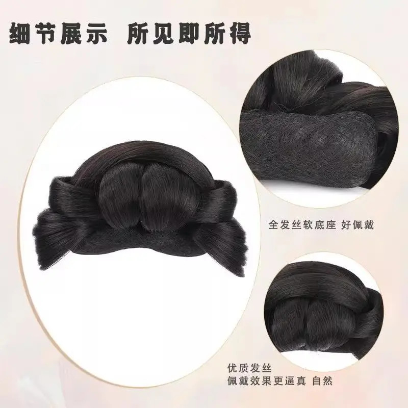 Tang Dynasty Hair Bun Set All-in-One Updo Wig Padding Pre-Styled Hanfu Hairpiece