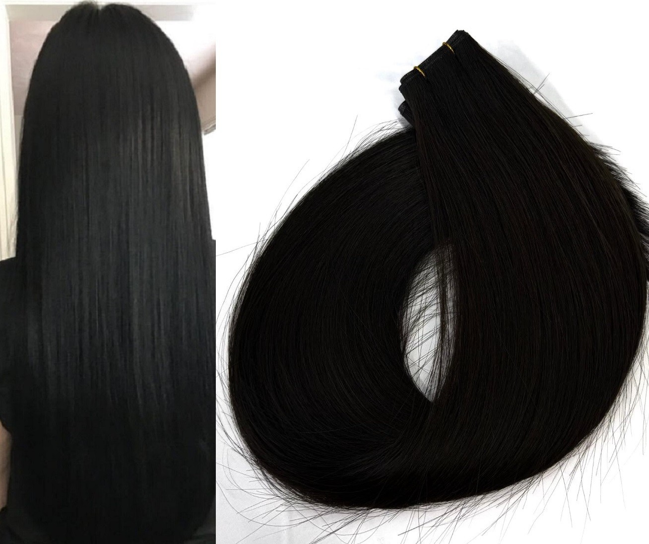18″, 22″ Genius Wefts, 50g,100% Human Remy Hair Extensions #1 Jet Black