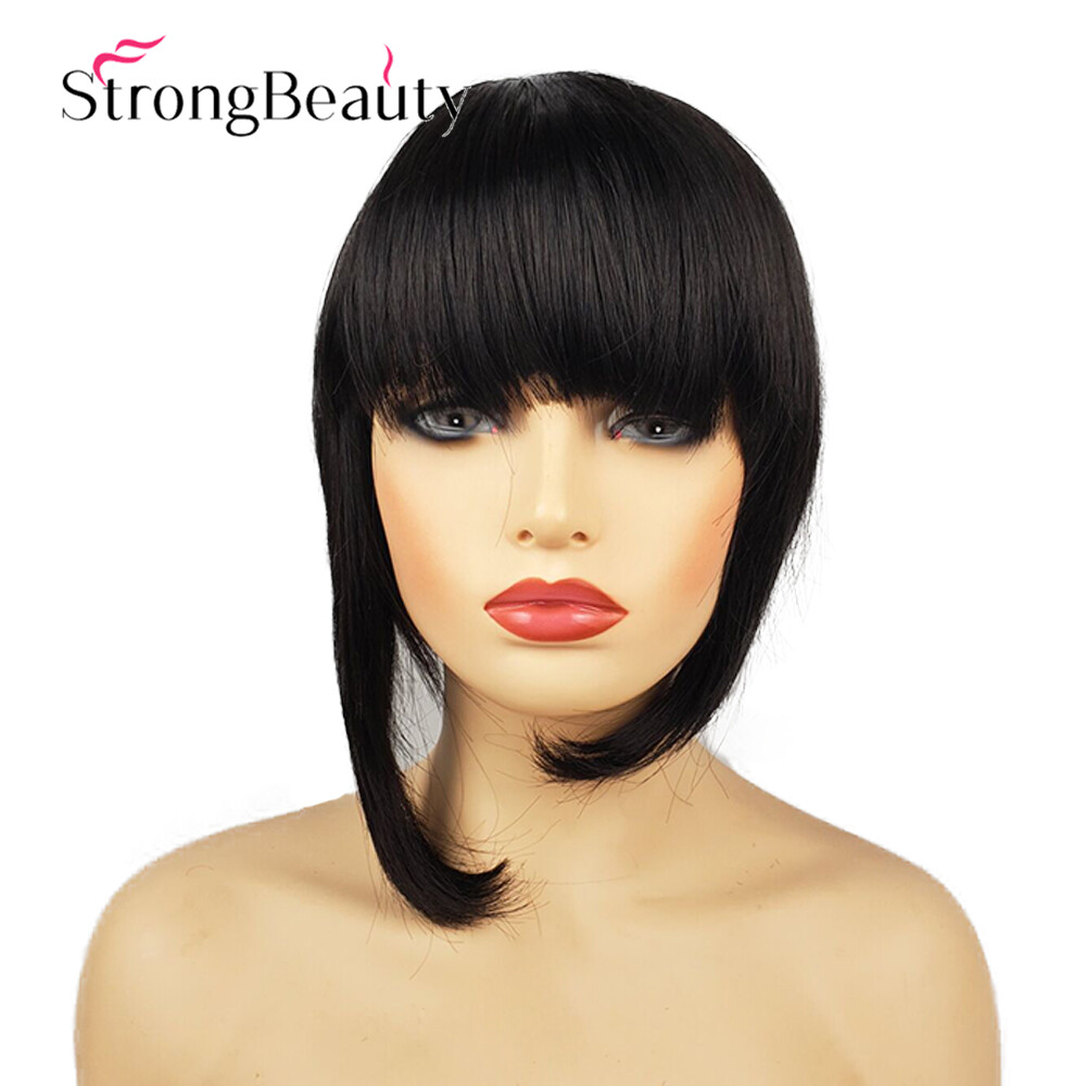 Short Black Bob Asymmetrical Page Long Side Wig for Women Cosplay Party Hair Wig