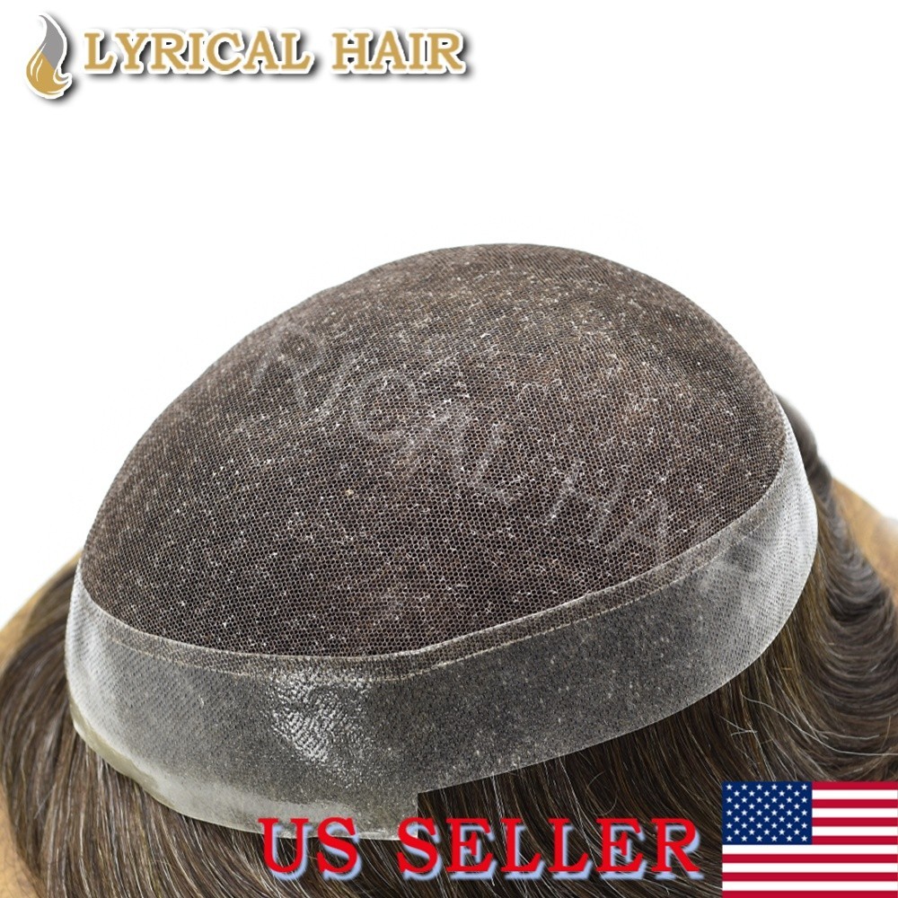 Mens Toupee Hair Replacement System French Lace&PU Breathable Human Hair Piece