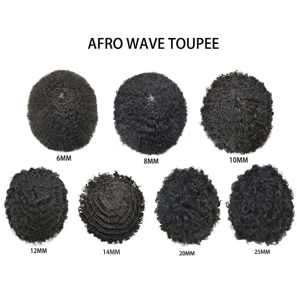 Afro Toupee for Black Men Durable Mono Afro Weave Kinky Curly Mens Wig Hair Unit