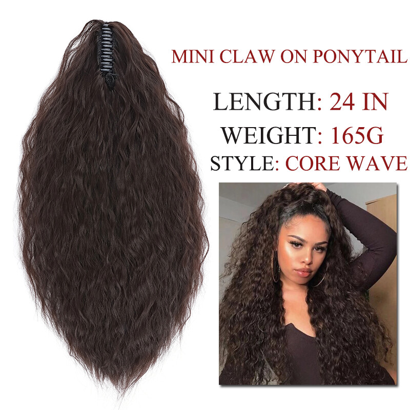 24” Corn Wave Claw Clip in Ponytail Thick as Human Real Natural Hair Extensions