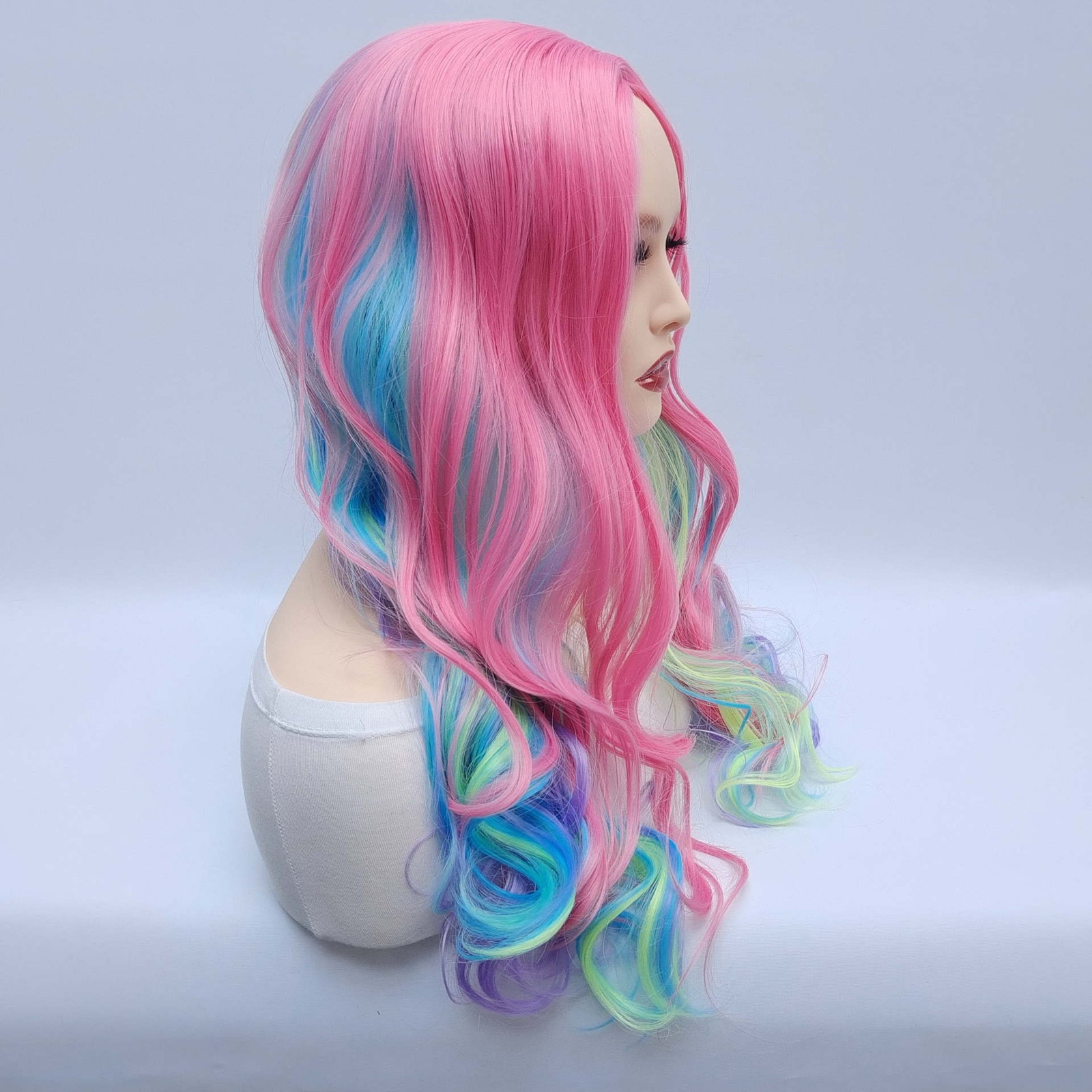 28″ Rainbow Long Wavy Wig for Women Full Heat Resistant Synthetic Cosplay Party