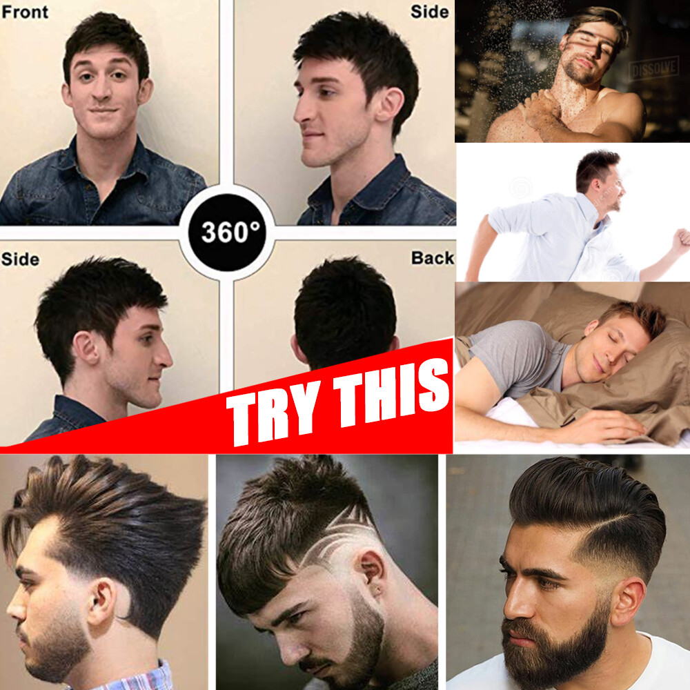 Hairline Men Toupee 100% Human Hair Thin PU Skin Hairpiece Replacement System US