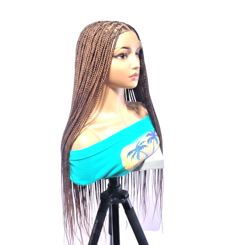 HD Full Lace Cap with Baby Hair. Brown Knotless Braids Braided Wig.