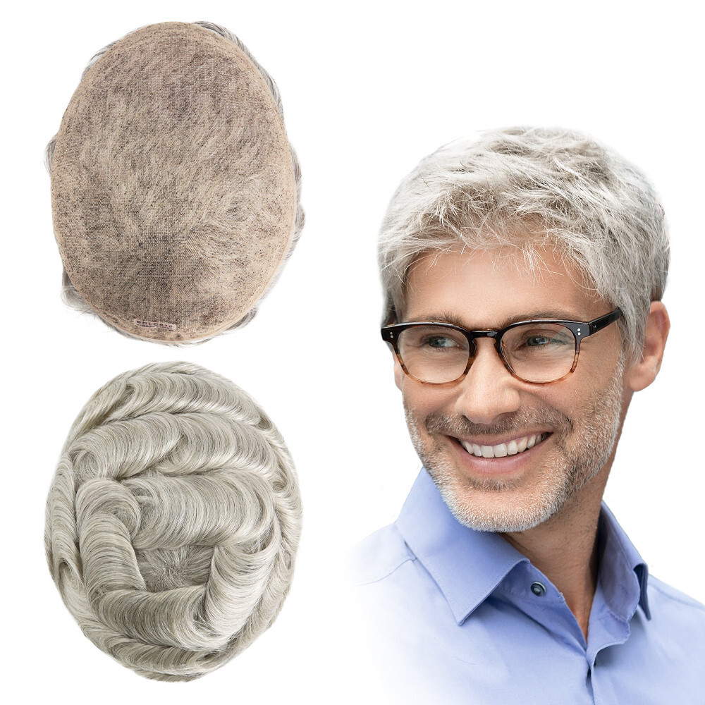 Mens Human Hair Replacement System Full French Lace Toupee Hairpiece #580