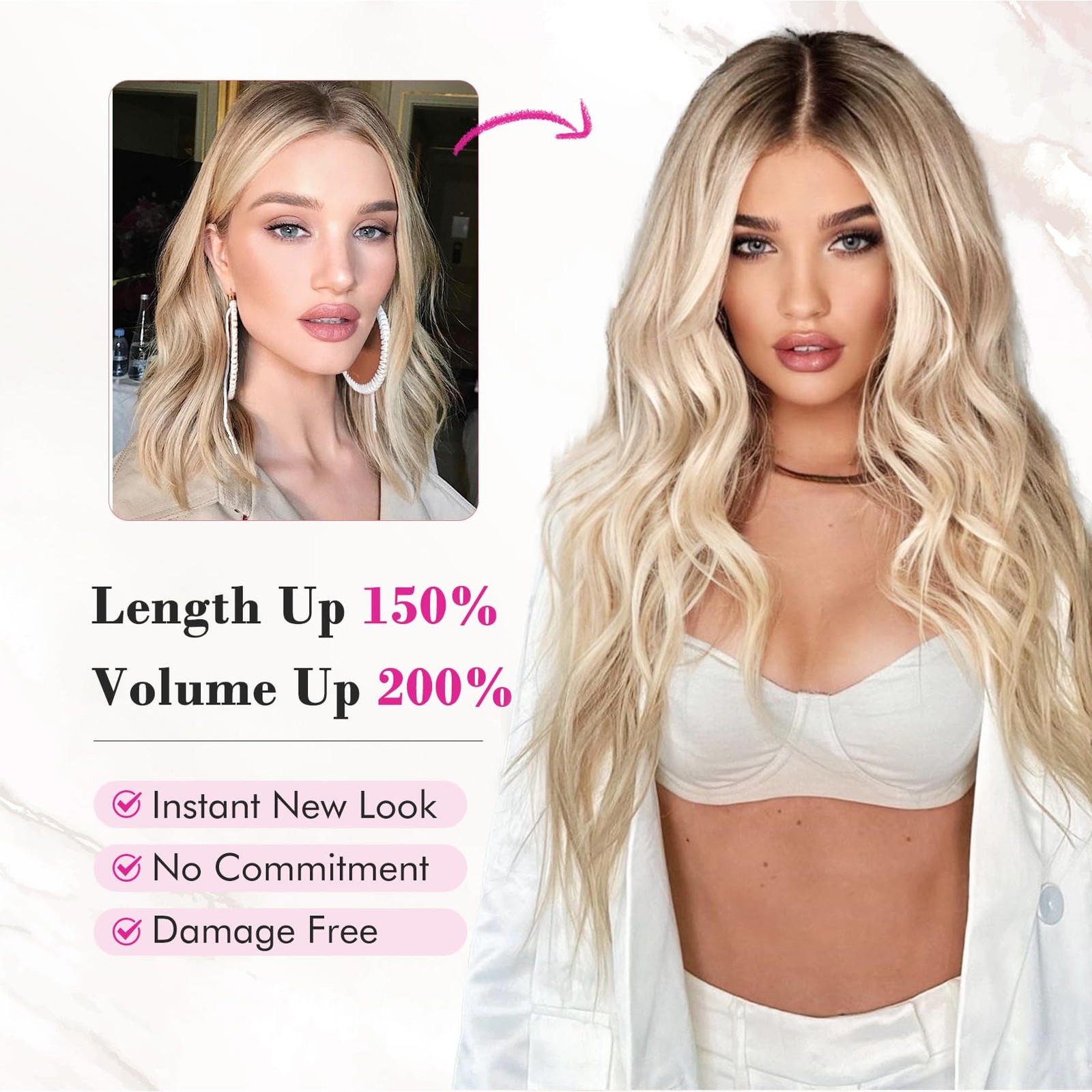 Clip in Hair Extensions, 4PCS Blonde Hair Extensions 24″ Thick Long Beach Wav…