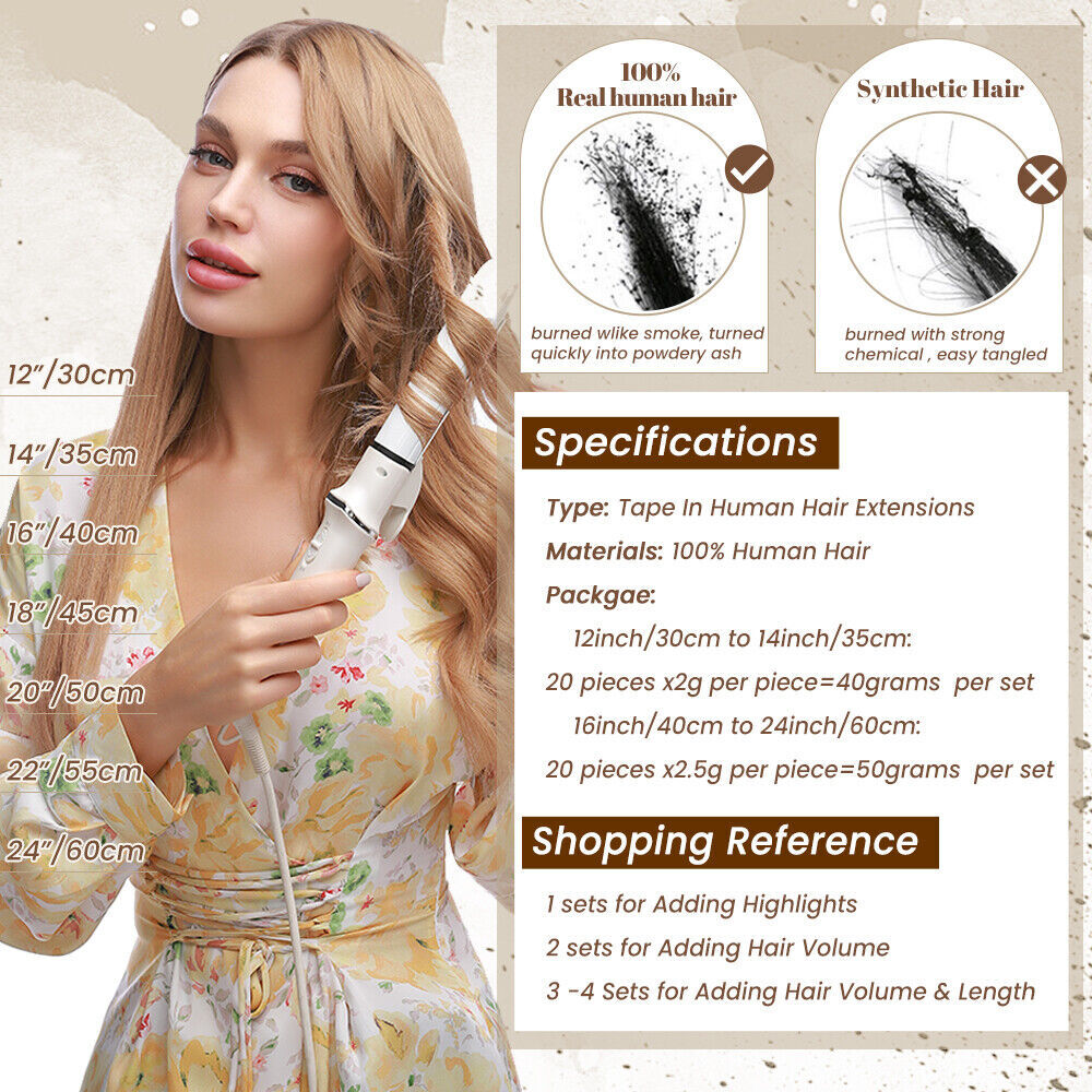 20PCS 100G Tape In Russian Remy Human Hair Extensions Full Head Skin Wefts Ombre