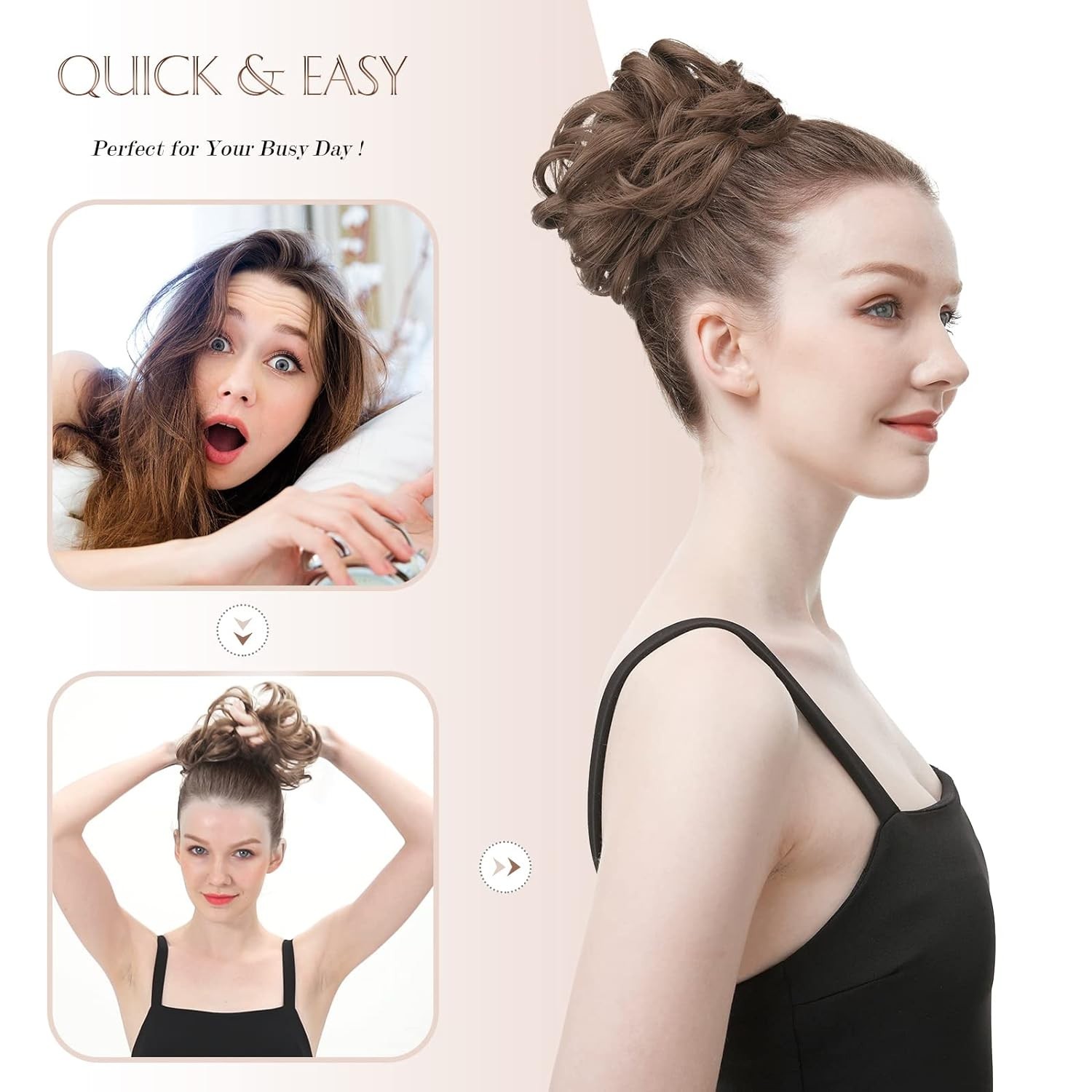 Stylish Wavy Synthetic Bun Hair Piece – Dark Brown & Light Auburn Mixed 1.30 oz