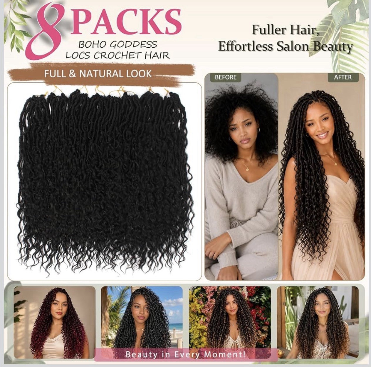 Boho Goddess Locs Crochet Hair 24 In Nat&Silk Fiber Human Hair-Like Feel 1B