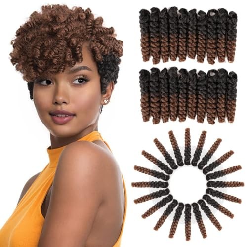 10” 3Packs Short Curly Crochet Hair 10 Inch 6mm-3Packs 1B/30 Black to Brown