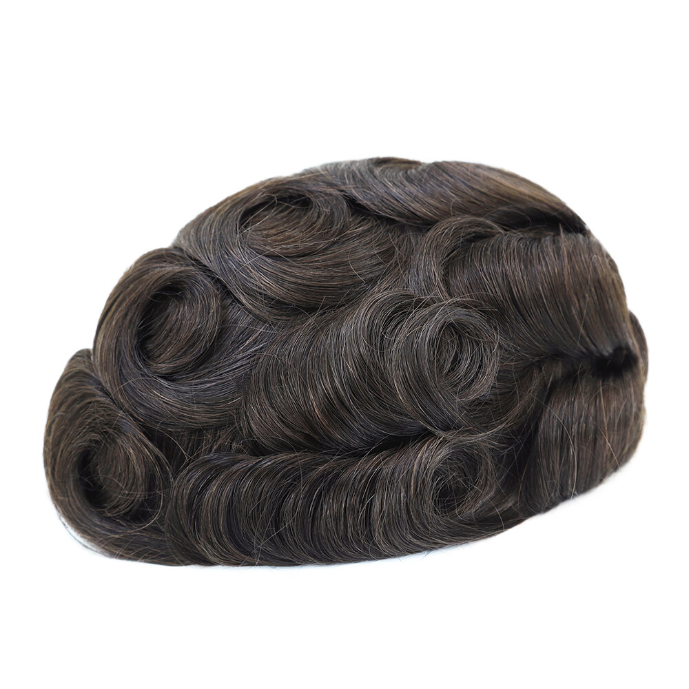 Toupee Men Human Hair Super Thin Skin V Men Toupee Human Hairpieces Wig Gents OS