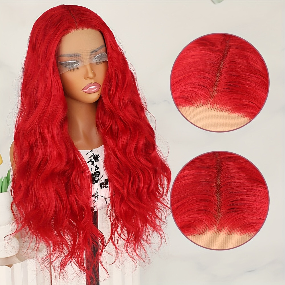 Red Wavy Hair Lace Front Wigs Long Natural Body Wave Heat Resistant Women Party