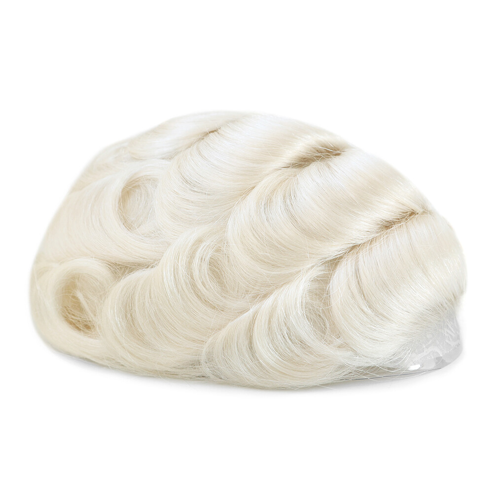 Mens Human Hair Replacement System Ultra Thin Skin Toupee Hair Pieces White Hair