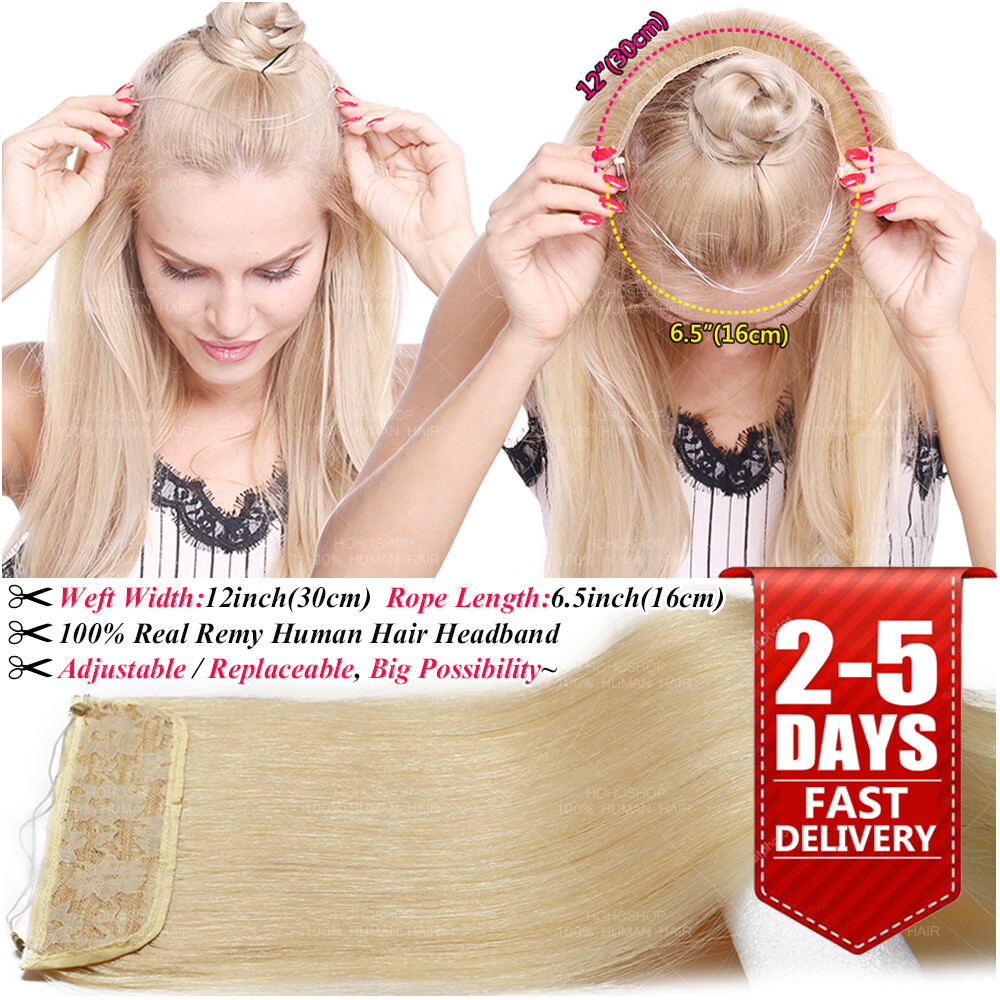 Wire In 100% Remy Human Hair Extensions Hidden Headband Thick Weft 16-24″